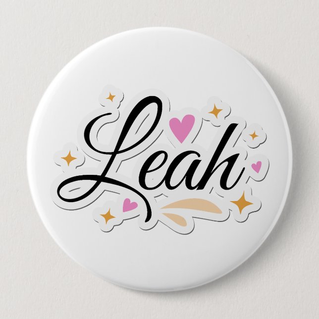 Badge Rond 10 Cm Leah nom joli design (Devant)