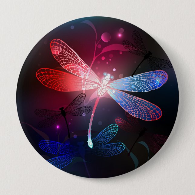 Badge Rond 10 Cm libellule rouge brillante (Devant)