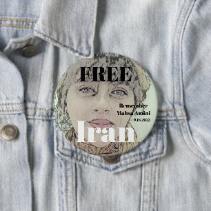 Badge Rond 10 Cm LIBRE IRAN RAPPELER Mahsa Amini Button