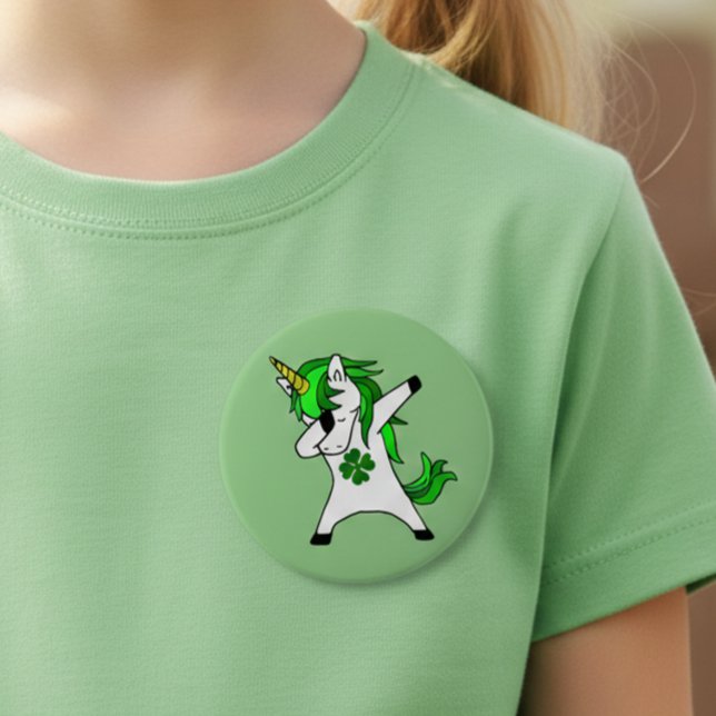 Badge Rond 10 Cm Licorne verte Dabbing Fête de la Saint-Patrick Trè (Créateur téléchargé)
