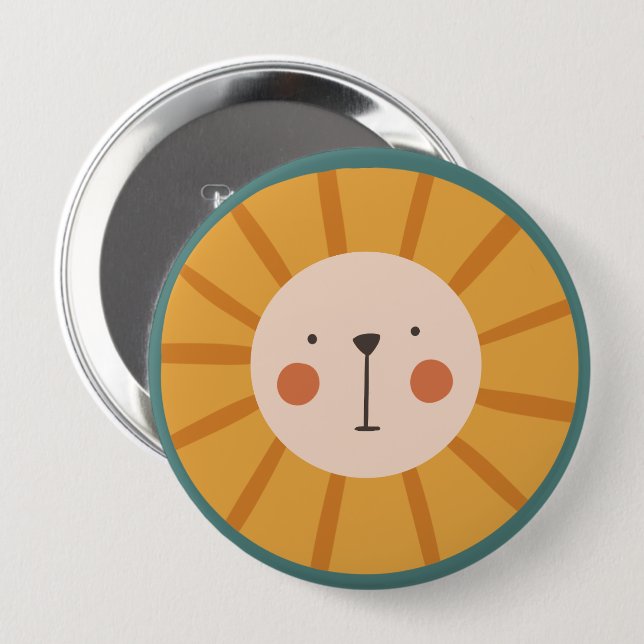 Badge Rond 10 Cm Lion Cute Orange (Devant & derrière)