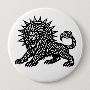 Badge Rond 10 Cm Lion Zodiaque Soleil‑Crinière Lion BurnsInHell