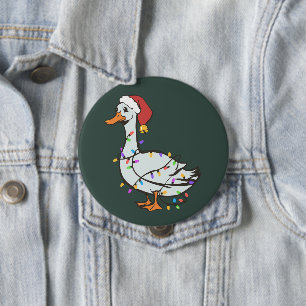 Badge Rond 10 Cm Lumières de Noël de l'oie idiote drôle de canard d
