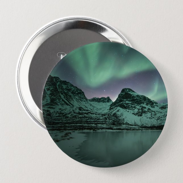 Badge Rond 10 Cm Lumières du nord vertes (Devant & derrière)
