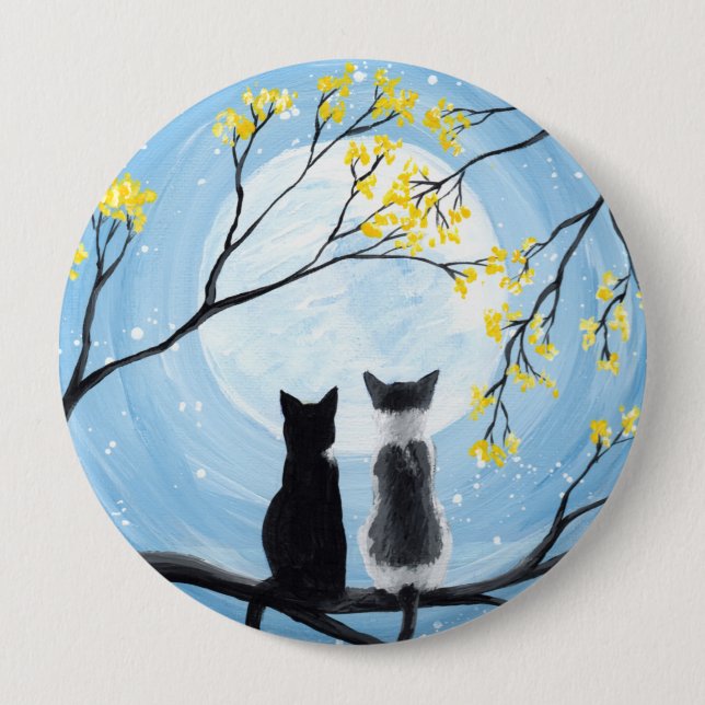 Badge Rond 10 Cm Lune lunaire avec peinture de chats (Devant)