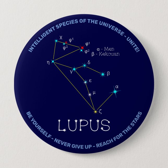Badge Rond 10 Cm Lupus de constellation de l'hémisphère sud (Devant)