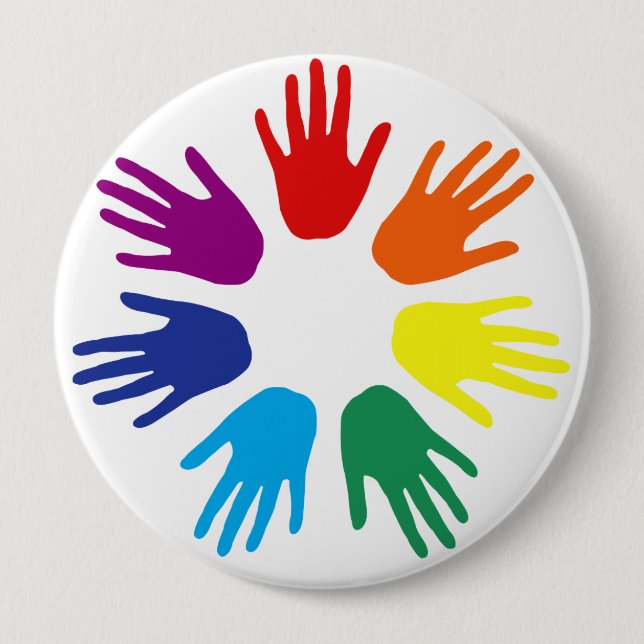 Badge Rond 10 Cm Main arc-en-ciel (Devant)