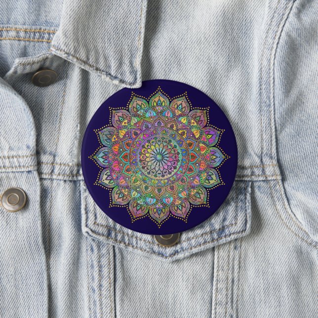 Badge Rond 10 Cm Mandala Inde Style 1 (En situation)