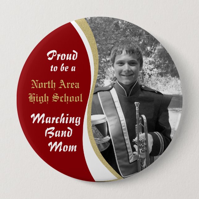 Badge Rond 10 Cm Marching Band Maman avec photo Dark Red (Devant)