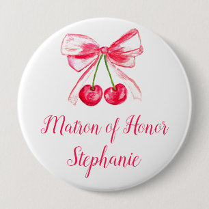 Badge Rond 10 Cm Matron d'honneur Pink Bow Coquette Mariage