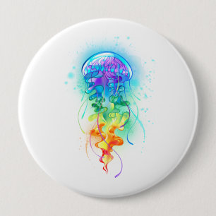 Badge Rond 10 Cm Méduse arc-en-ciel