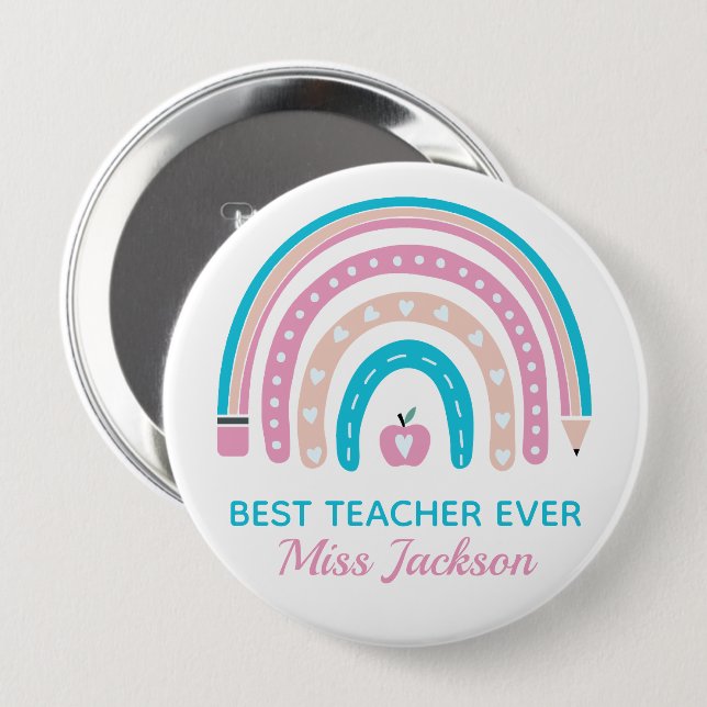 Badge Rond 10 Cm Meilleur Enseignant jamais - Cadeau d'appréciation (Devant & derrière)