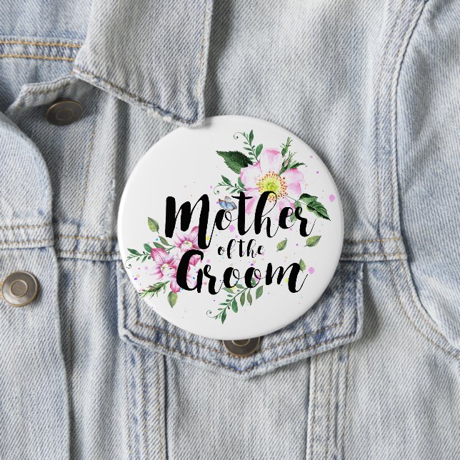 Badge Rond 10 Cm Mère du Mariage d'aquarelle rose Groom (En situation)