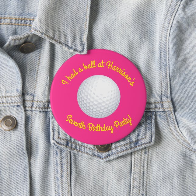 Badge Rond 10 Cm Mini Golf Ball Anniversaire Fête Rose (En situation)