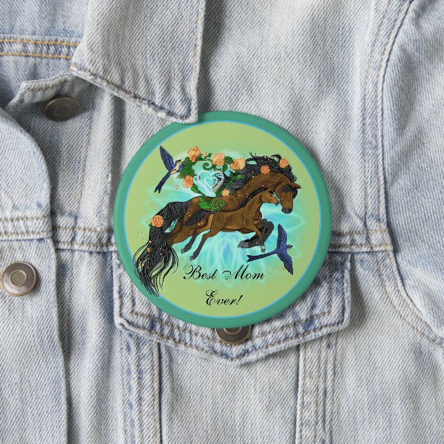 Badge Rond 10 Cm Momma Cheval et poulain (En situation)