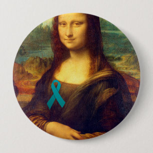 Badge Rond 10 Cm Mona Lisa Avec Ruban Turquoise