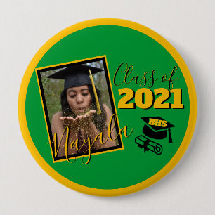 Badge Rond 10 Cm Monogramme & Photo Green Diplôme d'or