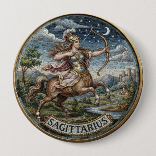 Badge Rond 10 Cm Mosaïque de style antique Zodiaque Sagittaire  