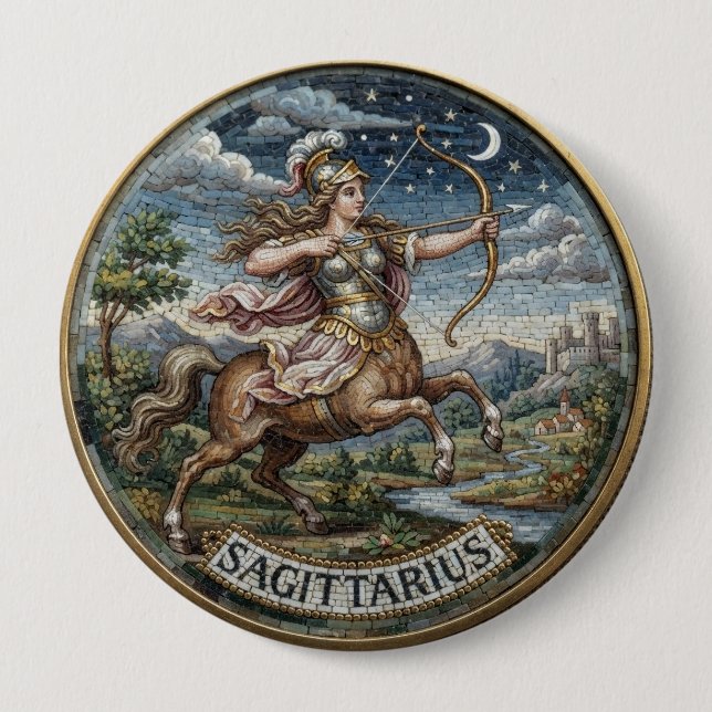 Badge Rond 10 Cm Mosaïque de style antique Zodiaque Sagittaire   (Devant)