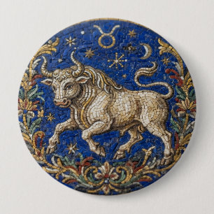 Badge Rond 10 Cm Mosaïque de style antique Zodiaque Taureau