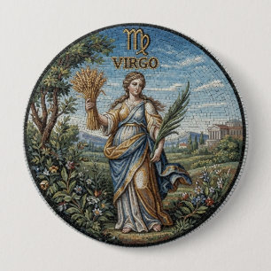 Badge Rond 10 Cm Mosaïque de style antique Zodiaque Vierge