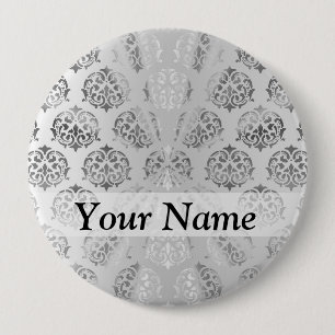 Badge Rond 10 Cm Motif de damassé de gris argenté