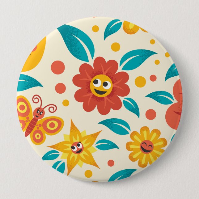 Badge Rond 10 Cm Motif de fleurs de sourire heureux (Devant)