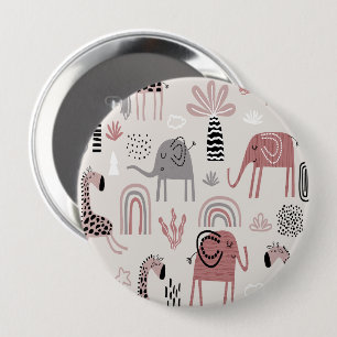 Badge Rond 10 Cm Motif sans couture colorée avec des éléphants mign