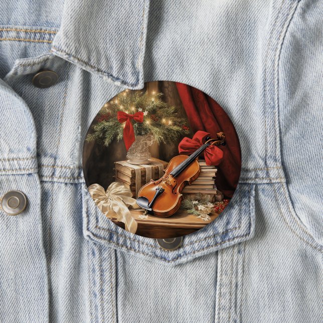 Badge Rond 10 Cm Musique violon de Noël (En situation)