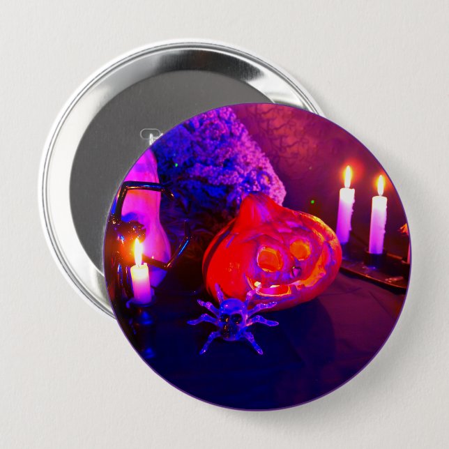Badge Rond 10 Cm Neon Halloween pumpkins (Devant & derrière)