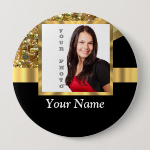 Badge Rond 10 Cm Noir personnalisé et or