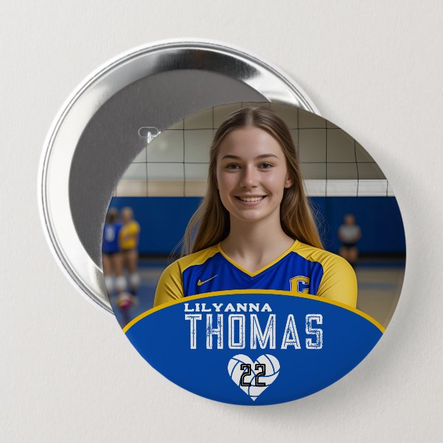 Badge Rond 10 Cm Nom du joueur de volleyball d'image personnalisée (Devant & derrière)
