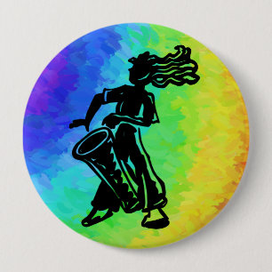 Badge Rond 10 Cm Nuits de Boogie de New York Batterie Arc-en-ciel