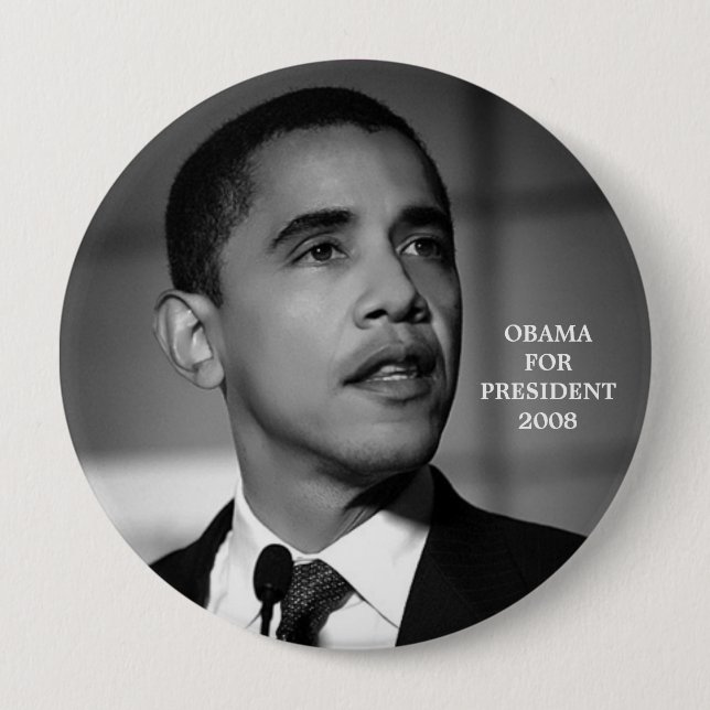 BADGE ROND 10 CM OBAMA POUR LE PRÉSIDENT 2008 BOUTON (Devant)
