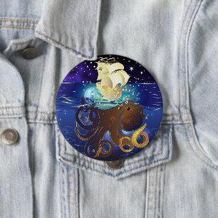 Badge Rond 10 Cm Octopus Huge et Caravella