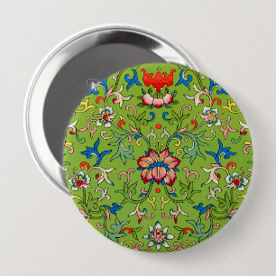 Badge Rond 10 Cm Ornement chinois vintage Owen Jones floral vert
