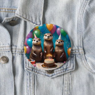 Badge Rond 10 Cm Otter Triplets Anniversaire,