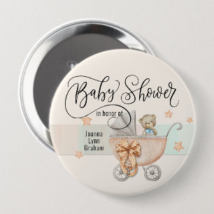 Badge Rond 10 Cm Ours en baby shower Teddy Personnalisé 4"