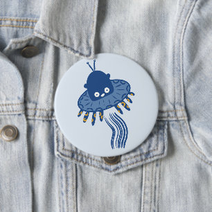 Badge Rond 10 Cm OVNI octopique bleu Kawaii