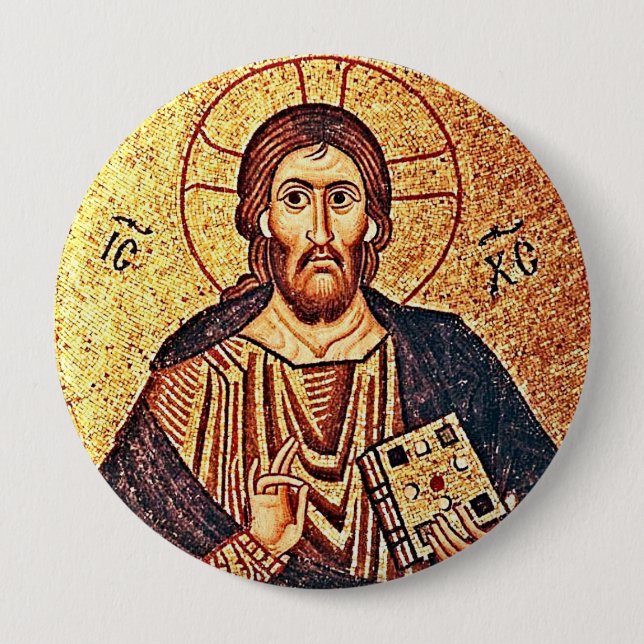 Badge Rond 10 Cm Pantocrate Jésus Christ (Devant)