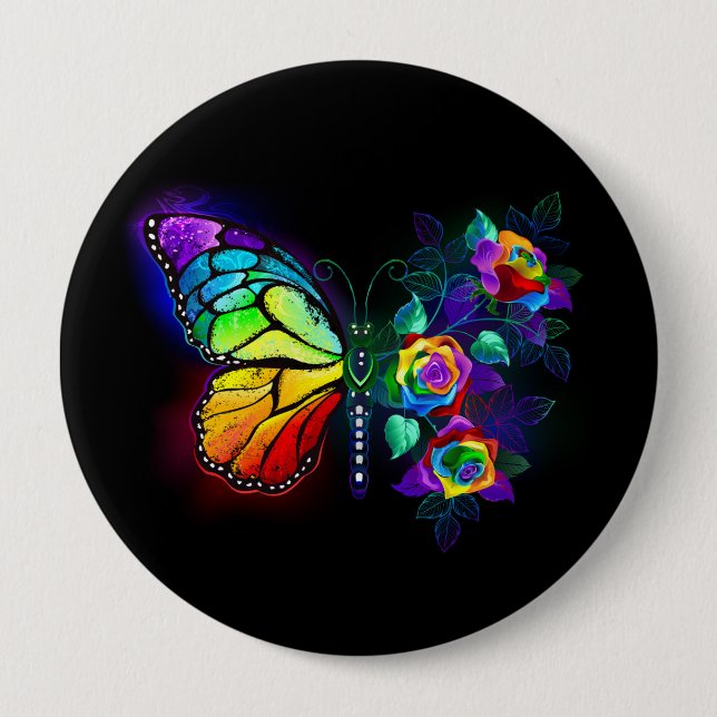 Badge Rond 10 Cm Papillon arc-en-ciel (Devant)