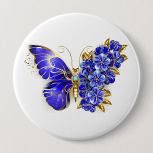 Badge Rond 10 Cm Papillon saphir à fleurs
