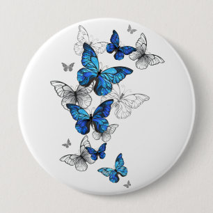 Badge Rond 10 Cm Papillons volants bleus Morpho