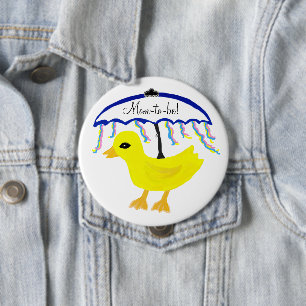 Badge Rond 10 Cm Parapluie Jaune Ducky pour Future Maman Bouton de