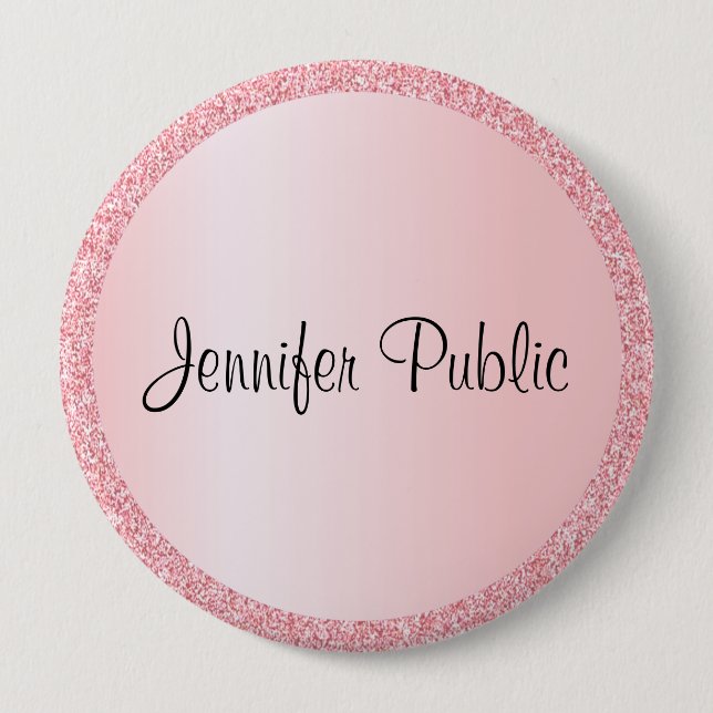 Badge Rond 10 Cm Parties scintillant d'or Rose Monogramme Personnal (Devant)
