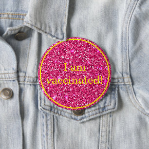 Badge Rond 10 Cm Parties scintillant rose Je Suis Vacciné