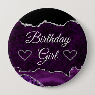 Badge Rond 10 Cm Parties scintillant violet et argent Marbre Agate 