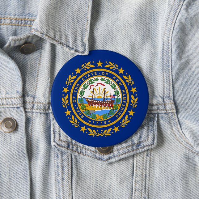 Badge Rond 10 Cm Pavillon d'État du New Hampshire (En situation)