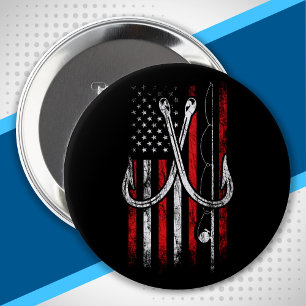 Badge Rond 10 Cm Pêcheur - Pêche - Drapeau américain - Pêche