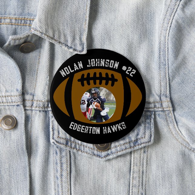 Badge Rond 10 Cm Personalized Picture Football Player School Mascot (En situation)